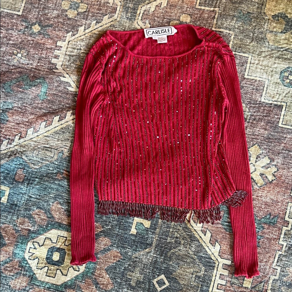 Vintage Carlisle Burgundy Silk beaded top